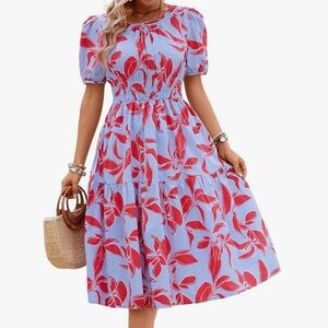Floral Print Short Sleeve Midi Dress